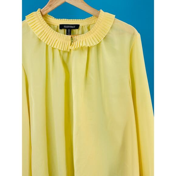 Ellen Tracy Yellow Flowy Lined Ruffle Blouse - Size 1X - Picture 9 of 10